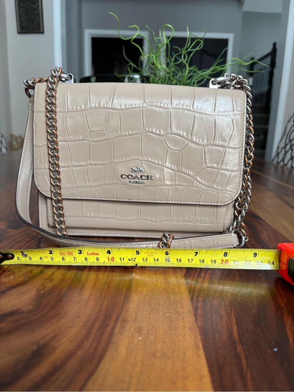 Coach Croc-Embossed Leather Crossbody Bag in Beige